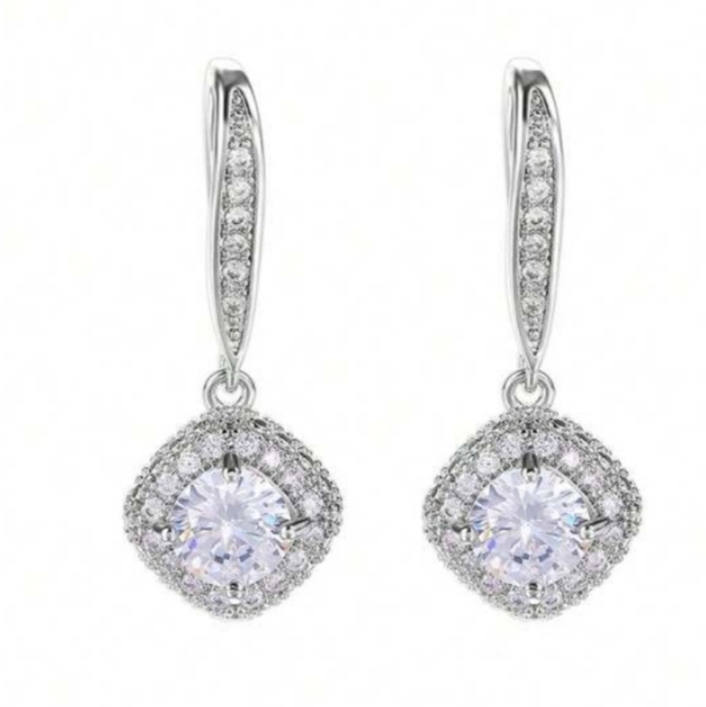 💖 Cubic Zirconia Diamond Silver Plated Earrings Formal Bride Prom Drop Dangle